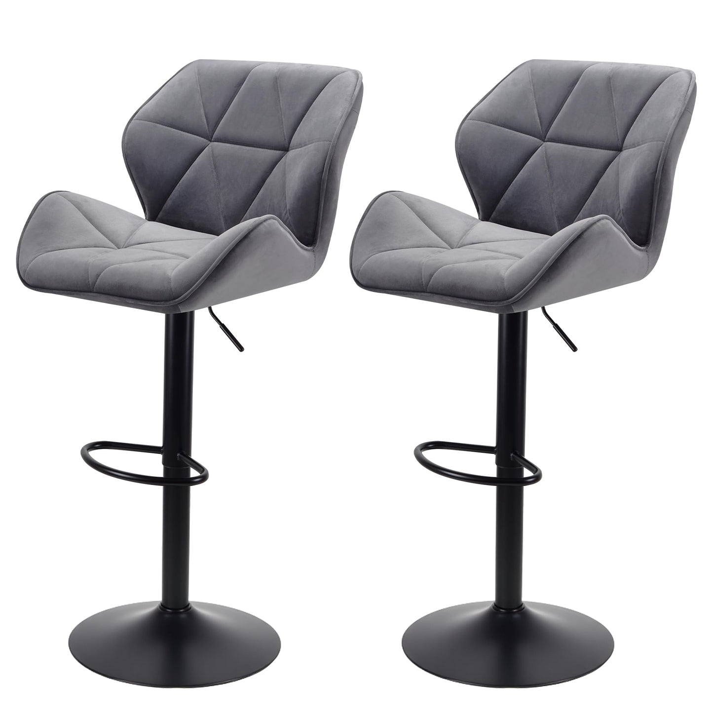 WangPangzi Set of 2 Velvet Bar Stools with Footrest,Adjustable Height & 360° Swivel, Gas Lift Counter Stools for Kitchen Island, Home Bar