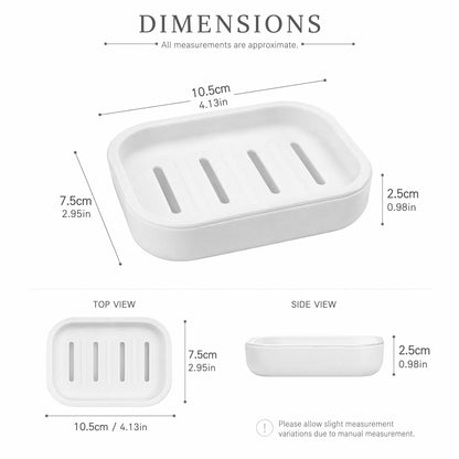 Soap Dish with Drainage, Plastic Soap Holder (White)