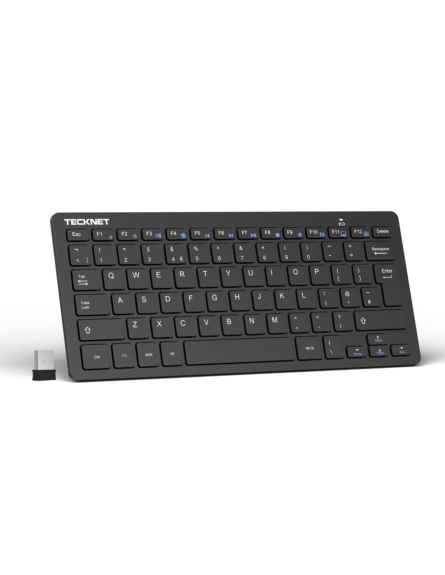 TECKNET 2.4G Wireless Keyboard For Windows/Chrome OS, UK Layout Compact Mini Keyboards, Small Silent Whisper-Quiet Keyboard with 12 months Battery