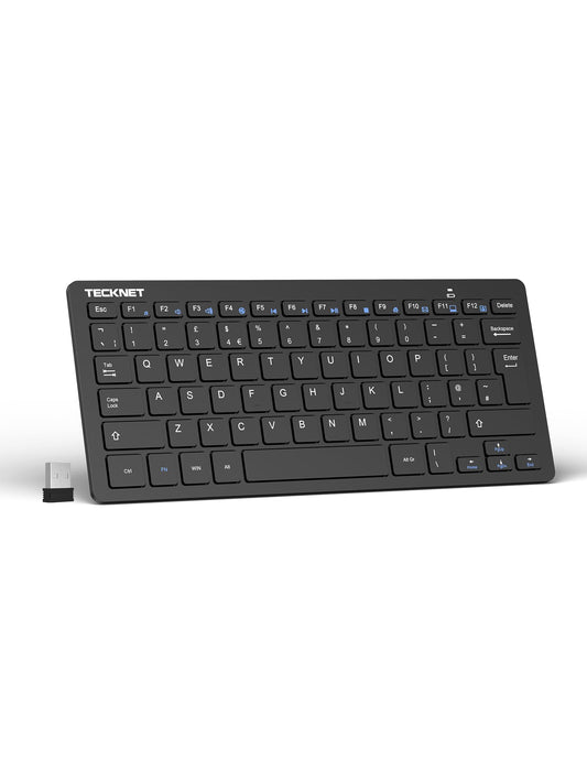 TECKNET 2.4G Wireless Keyboard For Windows/Chrome OS, UK Layout Compact Mini Keyboards, Small Silent Whisper-Quiet Keyboard with 12 months Battery