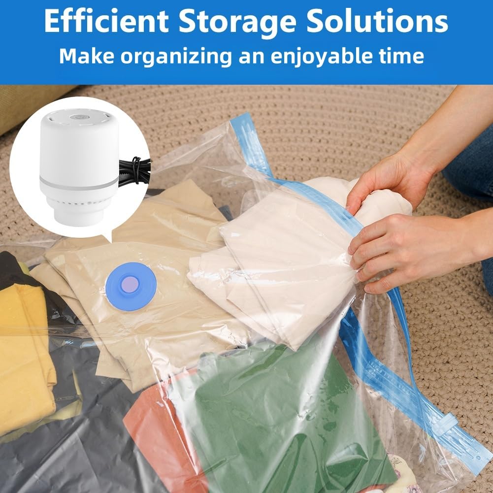 Flintronic Vacuum Storage Bags, 12 PC Vacuum Bags with Electric Pump, 80% More Space Saver Sealer Bags with Double Zip for Clothes, Comforters