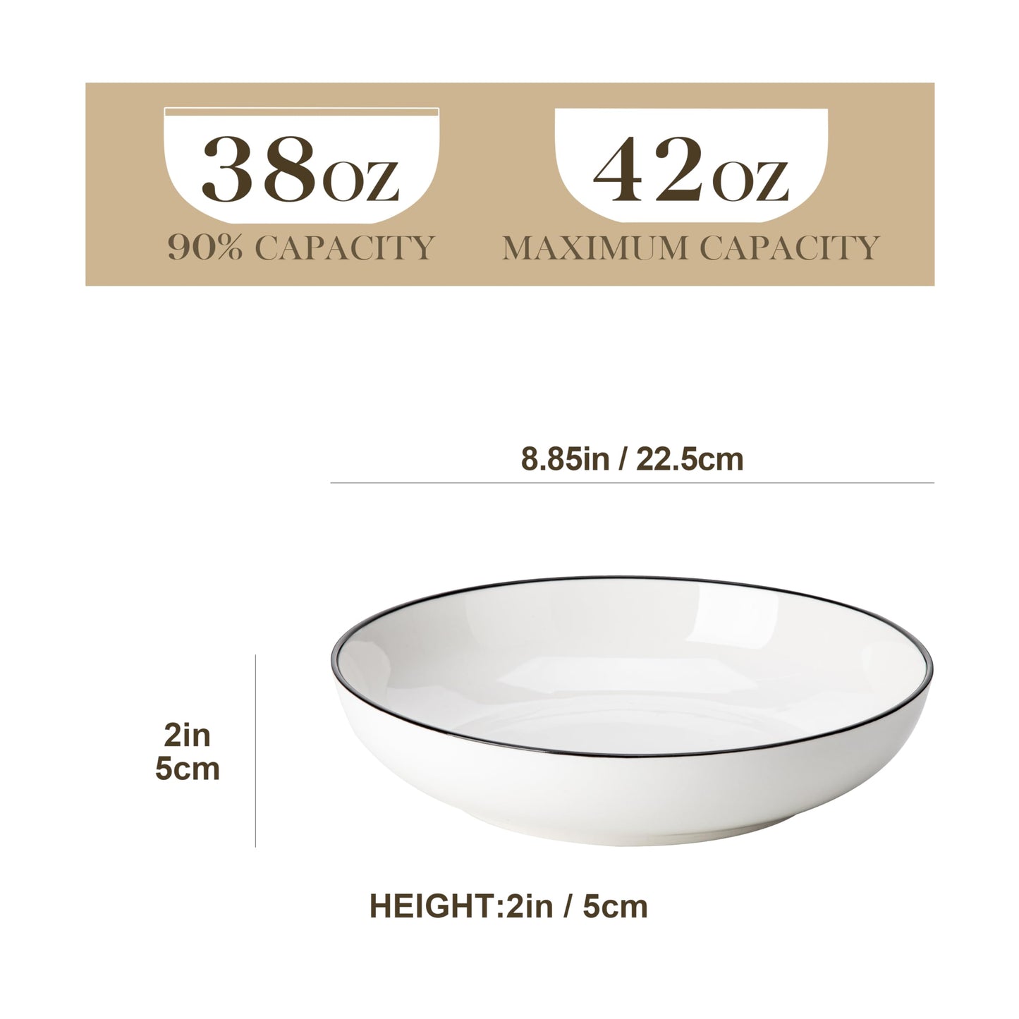 MALACASA Large Pasta Bowls Set of 6 with Black Rim, Pasta Bowls, Pasta Bowls Set, Ceramic Bowls Sets, Microwave and Dishwasher Safe, 6 Piece,