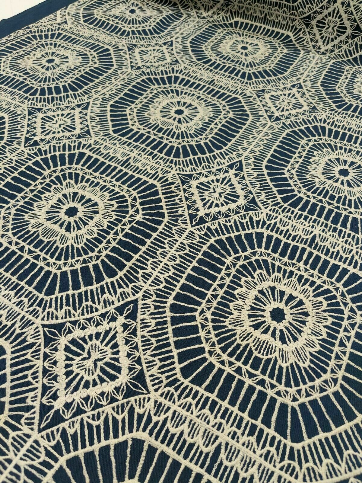 Harlequin Macrame Indigo Embroidered Curtain Upholstery Fabric Per Metre