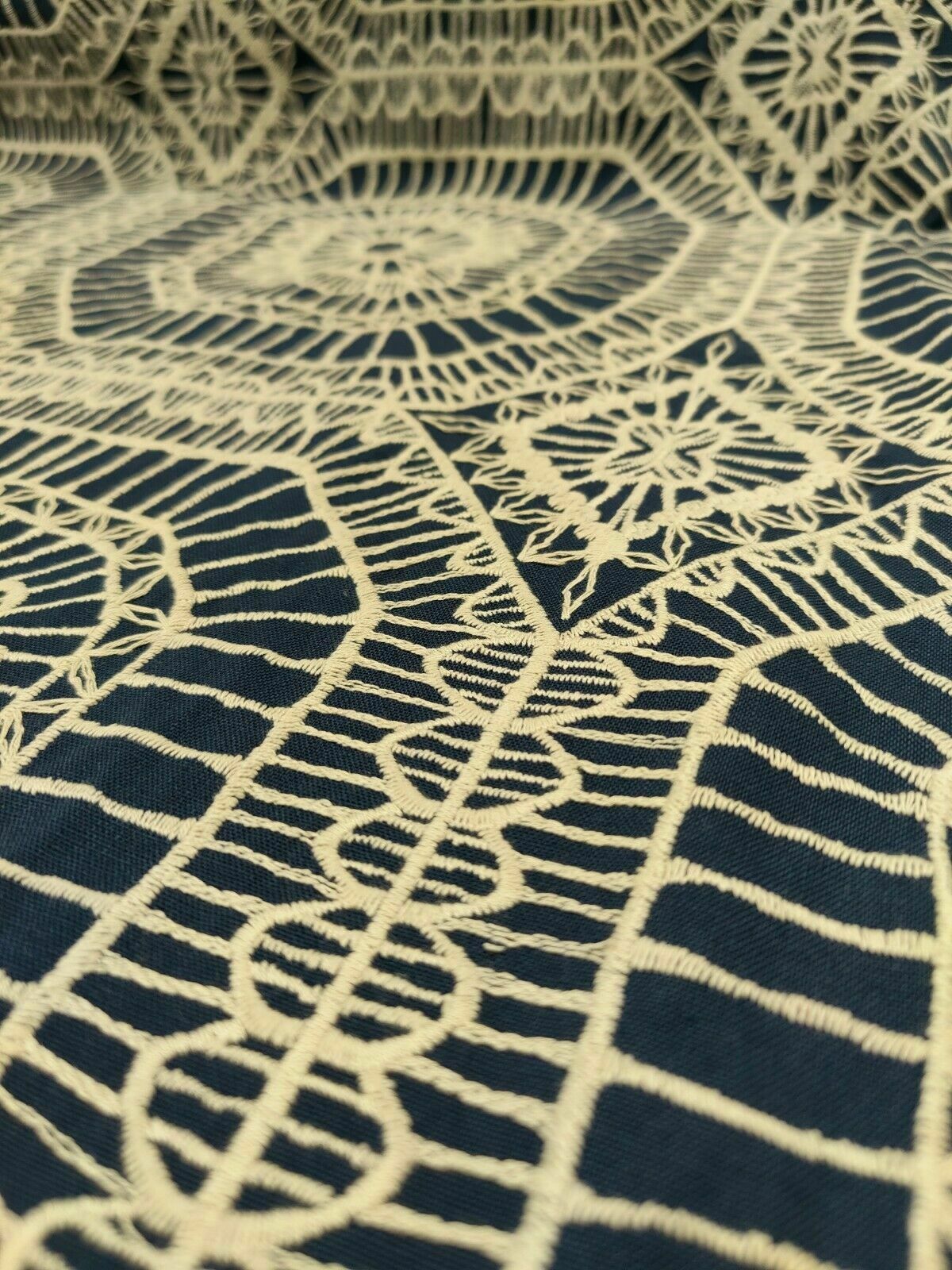 Harlequin Macrame Indigo Embroidered Curtain Upholstery Fabric Per Metre