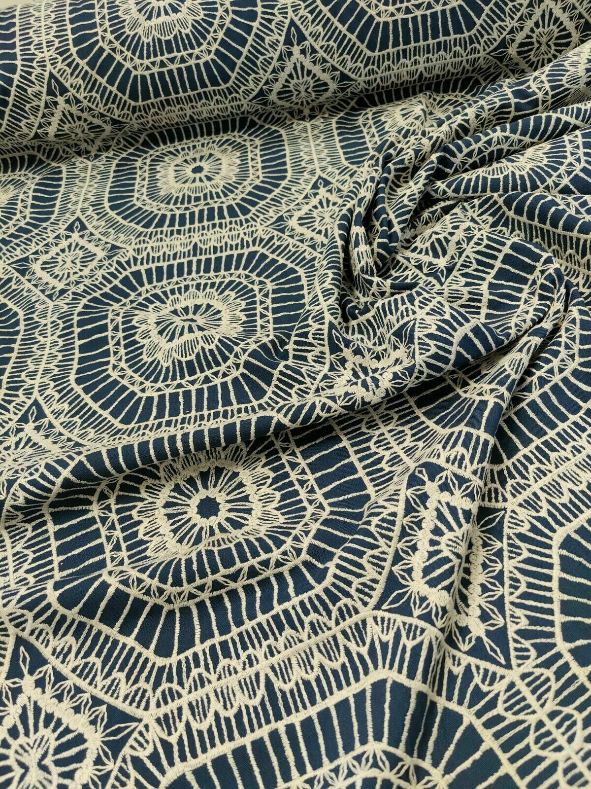 Harlequin Macrame Indigo Embroidered Curtain Upholstery Fabric Per Metre