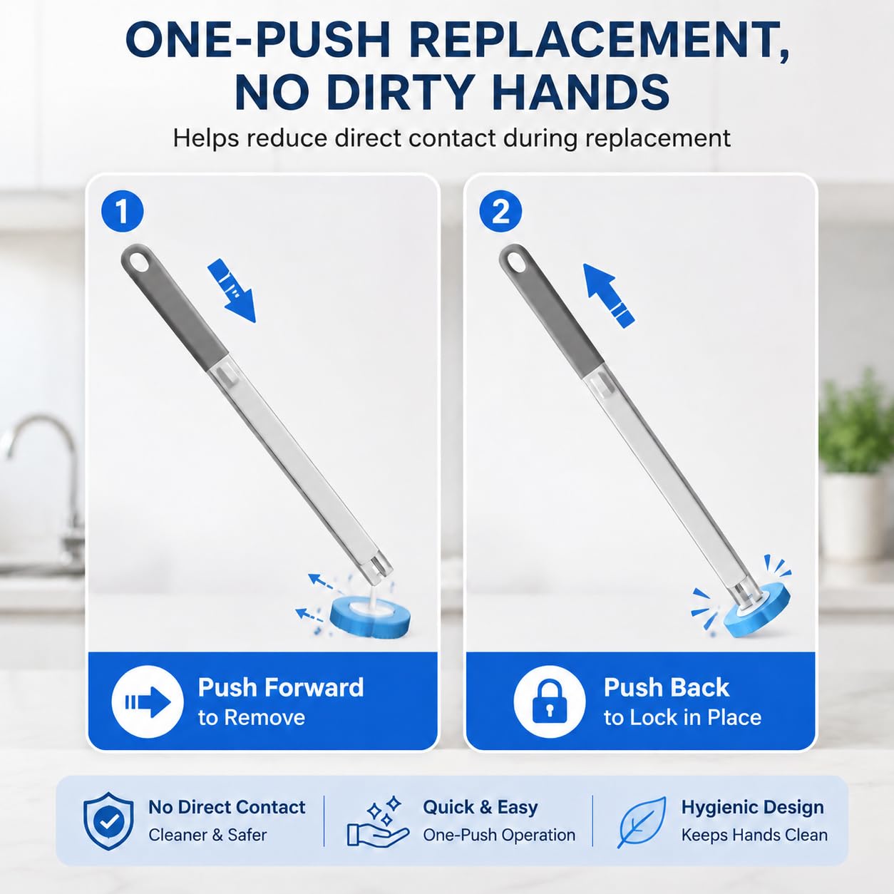 1 Pack Disposable Toilet Brush with 24 Refill Sponges, Wall Mounted Toilet Cleaning Wand System with Holder, Bathroom Cleaning Brush for Toilet, Sink