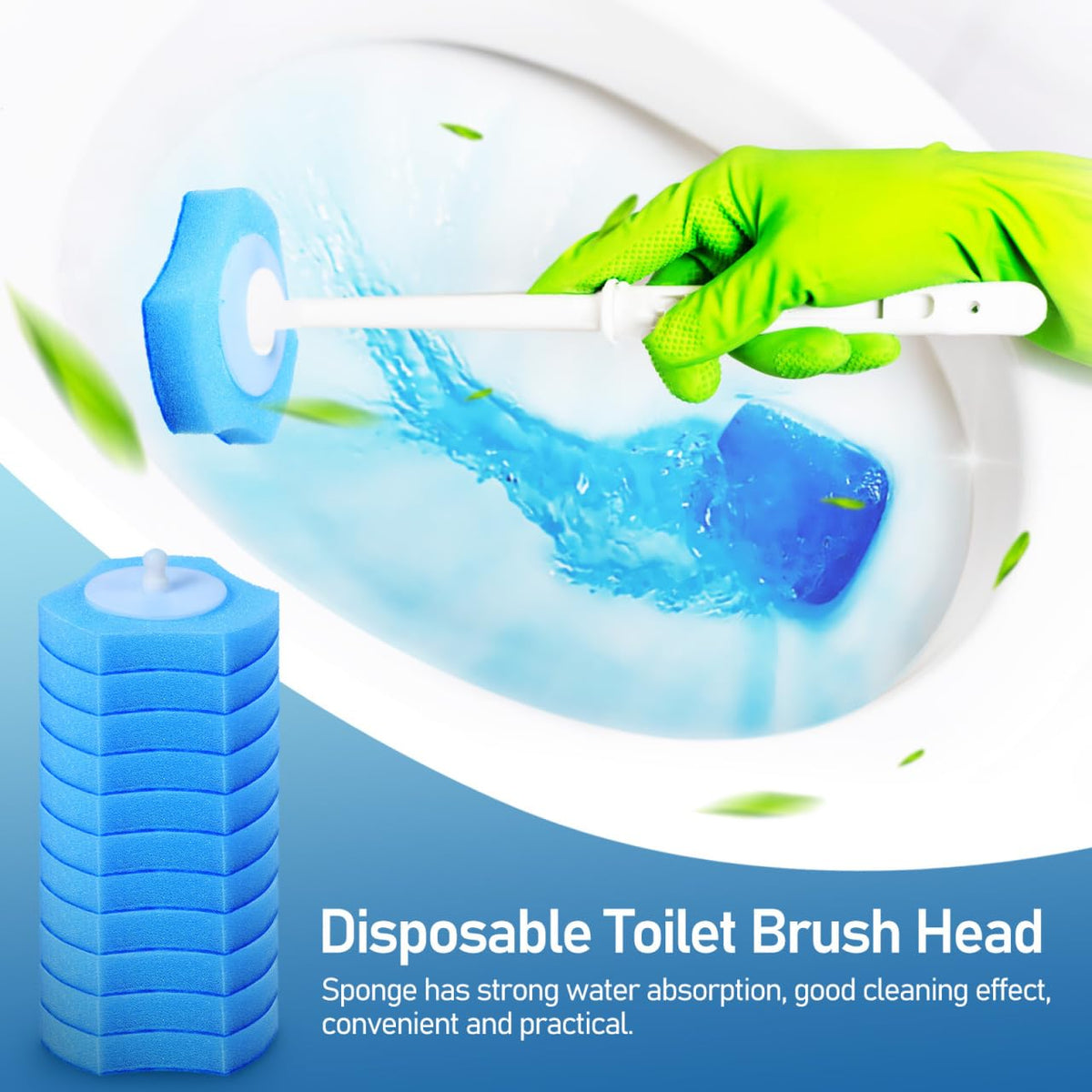 TOPBATHY 30 Pack Disposable Toilet Brush Refills Sponge Brush Head Replacement for Toilet Cleaner Flat Bottom Cleaning Pads Easy Attach Refills for