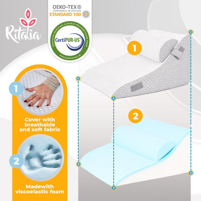 Ritalia® Wedge Pillow 60x60x30 cm | Back Pillow Bed and Vein Pillow | Ergonomic Seat Pillow Bed with Back Support