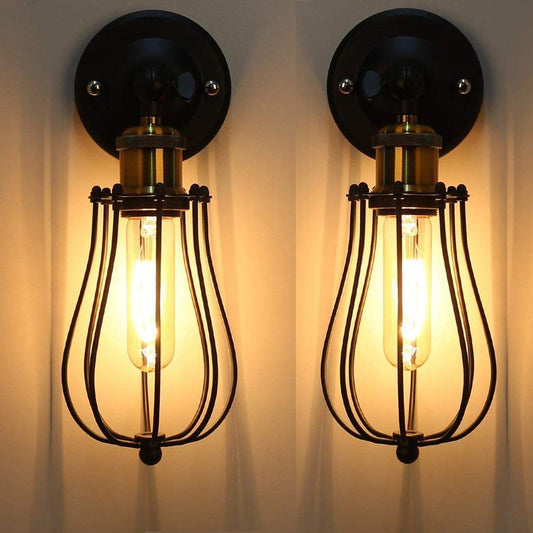 Chrasy Wall Lamp Vintage Industrial Adjustable Metal E27 Base Wall Sconce Antique Wire Cage Rustic Retro Style for Bedroom Living Room Dining Table, 2