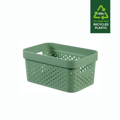 CURVER Infinity Dots Set of 4 Rectangular Storage Boxes, 100% Recycled Resin, Nestable & Multifunctional, 4.5 Litres, Green