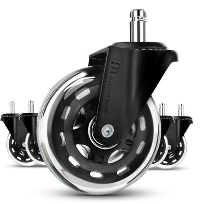 Mastery Mart Office Chair Wheels Replacement- 11x22mm Rubber Office Chair Castors, Smooth & Silent on Hardwood & Carpet