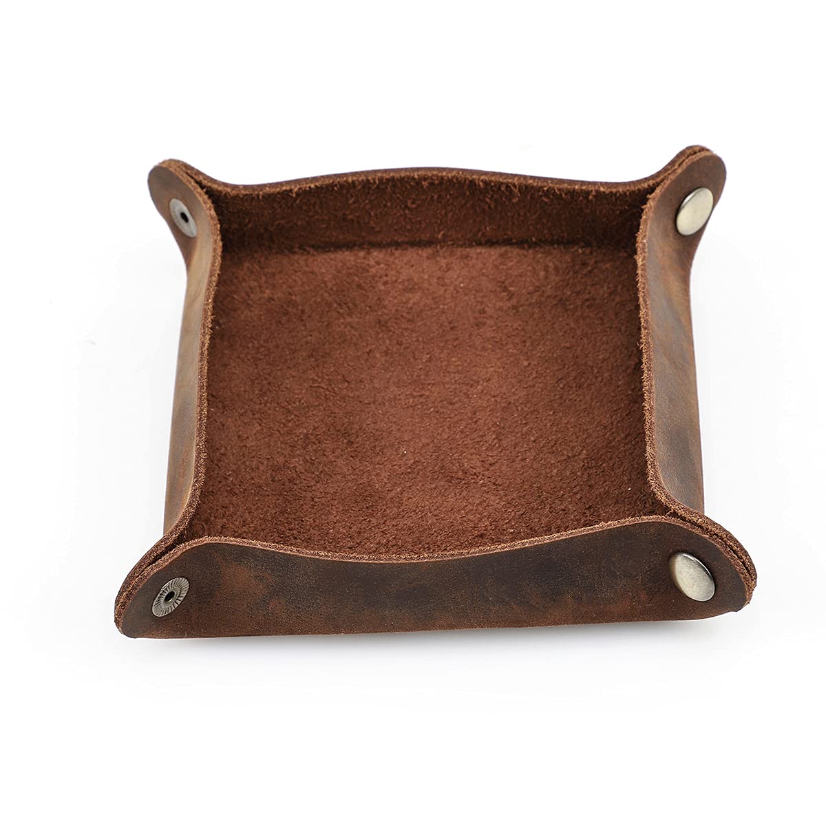 Hiram Genuine Leather Desktop Storage Organizer Valet Tray Small Items Storage Caddy Holder for Keys, Phone, Wallet, Coin, Jewelry,Glasses Snag Design
