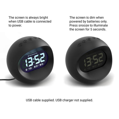 NEWGATE Center of The Earth Bedside Digital Alarm Bedroom Accessories LCD Screen Desk Clock, Acrylic, Black, cm