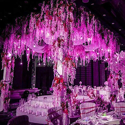 Veryhome 12PCS/Lot 3.6feet/piece Artificial Flowers Fake Wisteria Vine Silk Flower for Wedding Decorations Home Garden Party Decor (Purple Fuchsia)