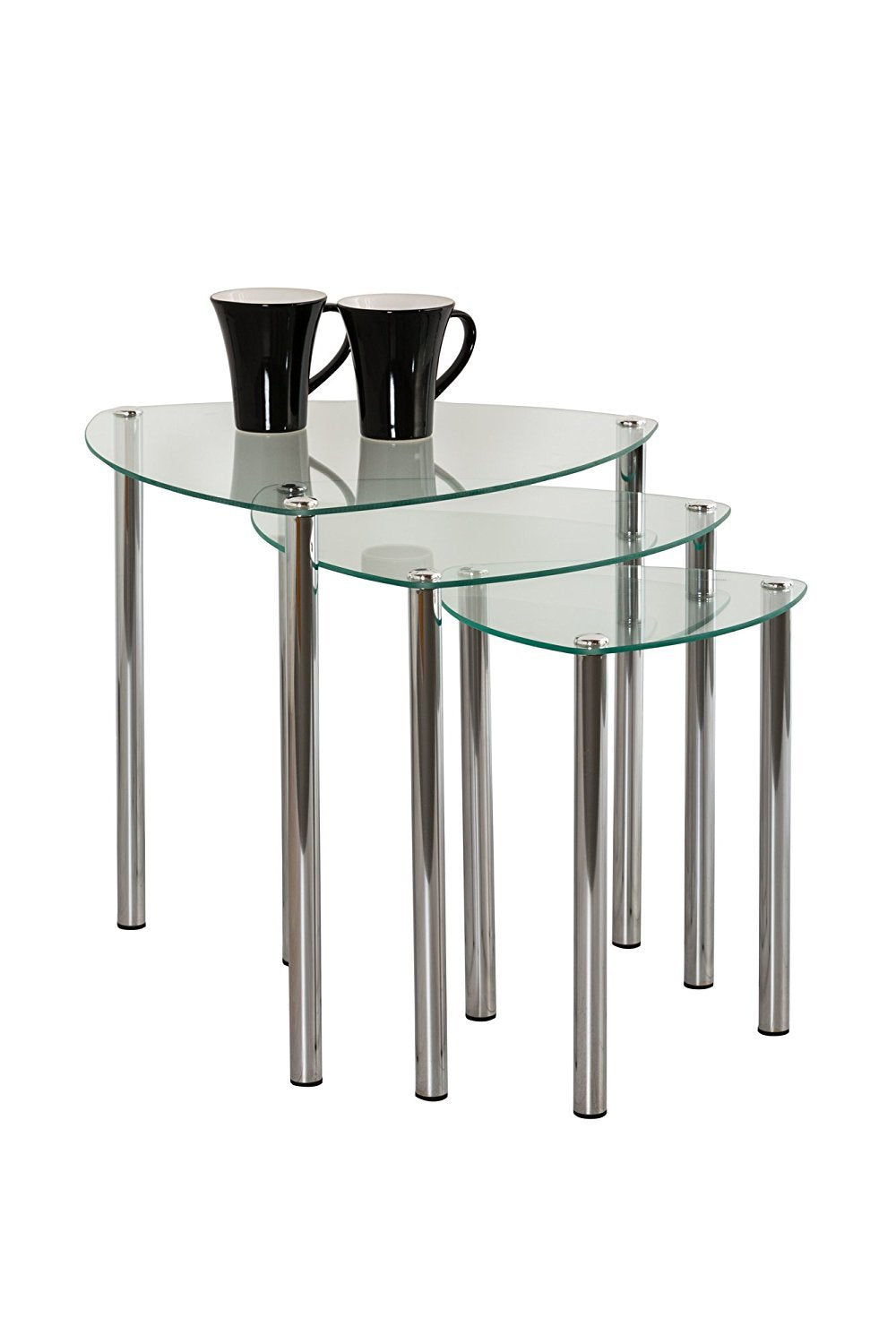 ASPECT Arena Set of 3 Nesting END Side Table-Clear Glass,Chrome Legs, 48x48x46 cm