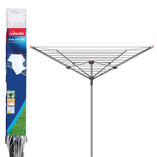 Vileda 4 Arm Rotary Dryer, Outdoor Clothes Airer with 45m washing Line, Silver