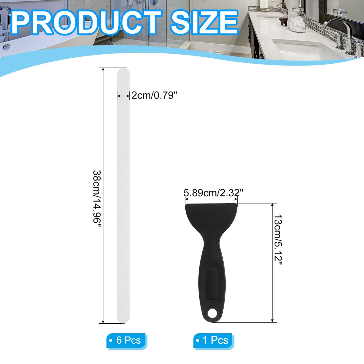 PATIKIL Bathtub Non Slip Stickers 14.96x0.79 Inch, 6 Pack Safety Shower Floor Anti Slip Stickers with Adhesive Decals Scraper for Bath Tub Shower