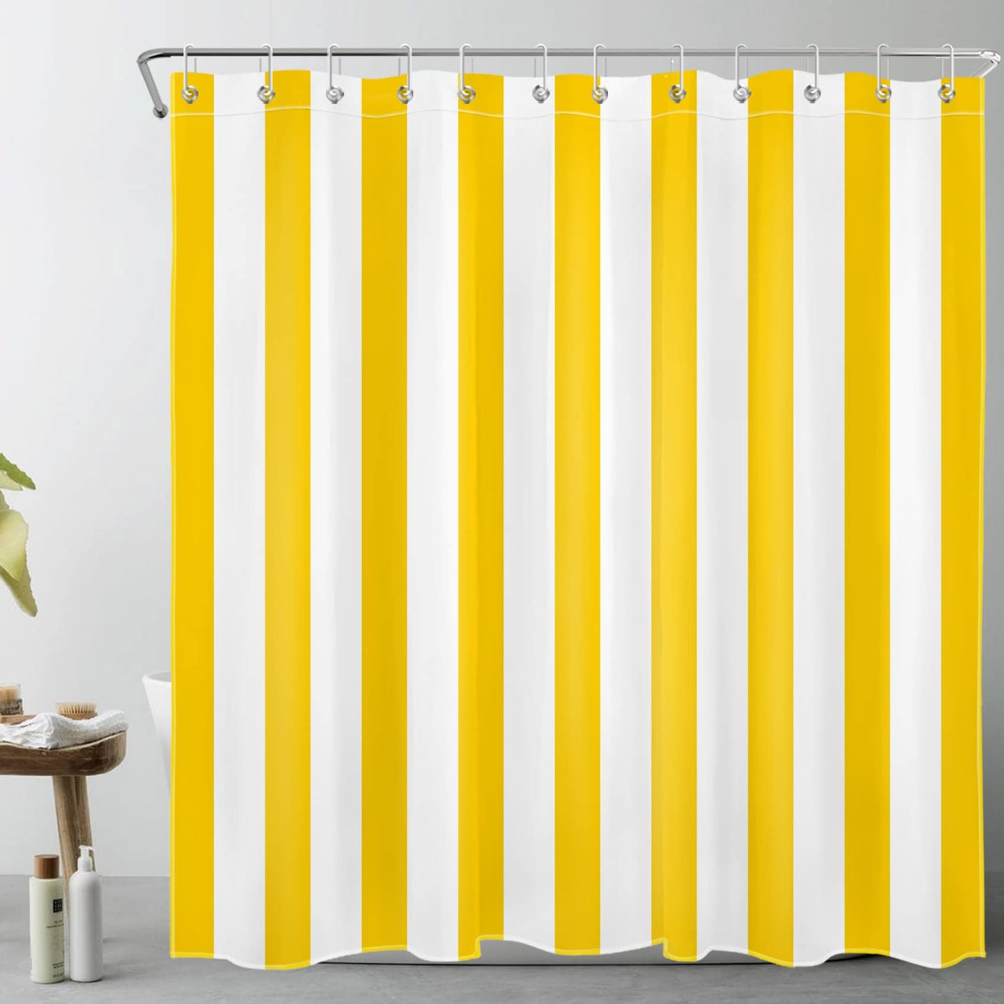 LB Yellow and White Striped Shower Curtain Simple Geometric Art Shower Curtains for Bathroom Minimalist Polyester Anti Mould Waterproof Bath Curtain