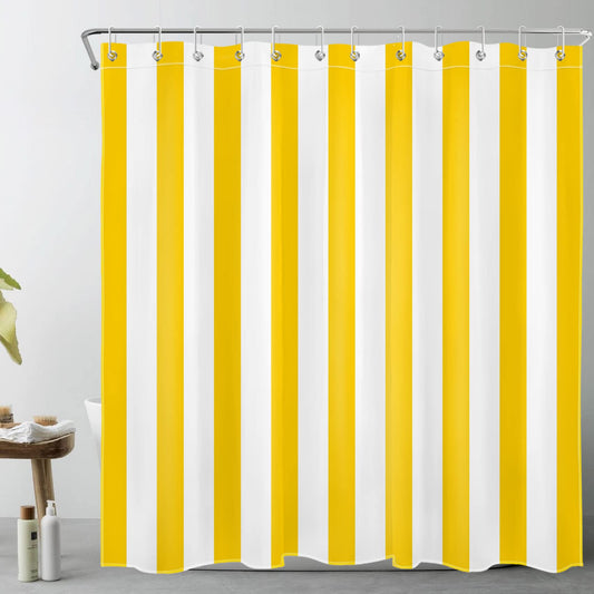 LB Yellow and White Striped Shower Curtain Simple Geometric Art Shower Curtains for Bathroom Minimalist Polyester Anti Mould Waterproof Bath Curtain