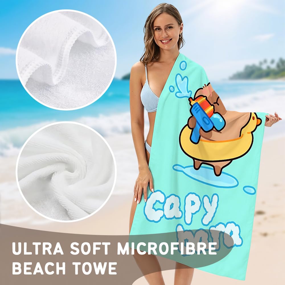Microfiber Capybara Beach Towel Sand Free Absorbent Extra Large Travel Towels for Adults Kids Microfibre Towels for Adults with Drawstring Bag 2in1