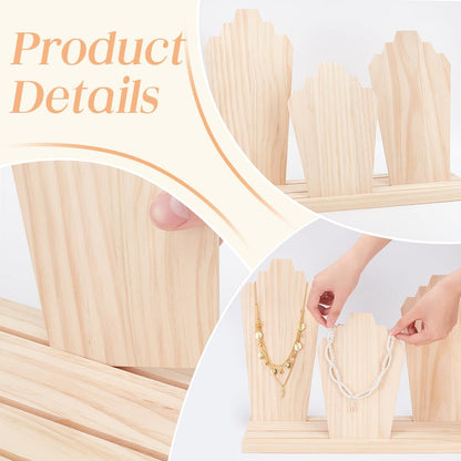 PH PandaHall Wood Necklace Display Stands with 3-Row Holder and 3 Removable Displays Wood Plank Necklace Holder Bust Easel Jewellery Stand for