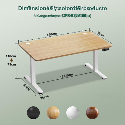 JUMMICO Electric Standing Desk 140 x 60 cm Home Office Height Adjustable Desk, Computer Lift Table with Smart Panel