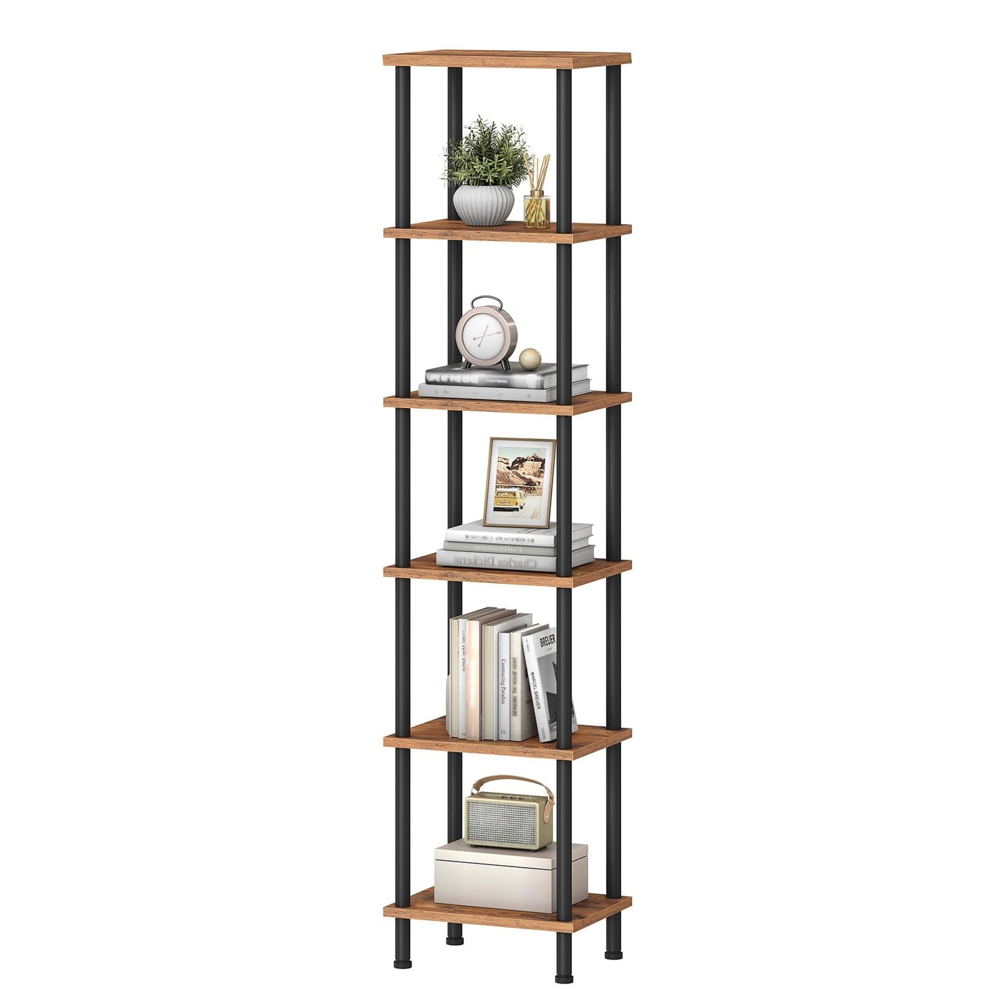 HOOBRO 6-Tier Bookshelf, Tall Bookcase, Shelving Unit, Twist-Lock Assembly, Large Capacity, Wooden Storage Display Shelf for Living Room, Home Office