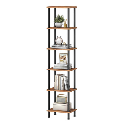 HOOBRO 6-Tier Bookshelf, Tall Bookcase, Shelving Unit, Twist-Lock Assembly, Large Capacity, Wooden Storage Display Shelf for Living Room, Home Office
