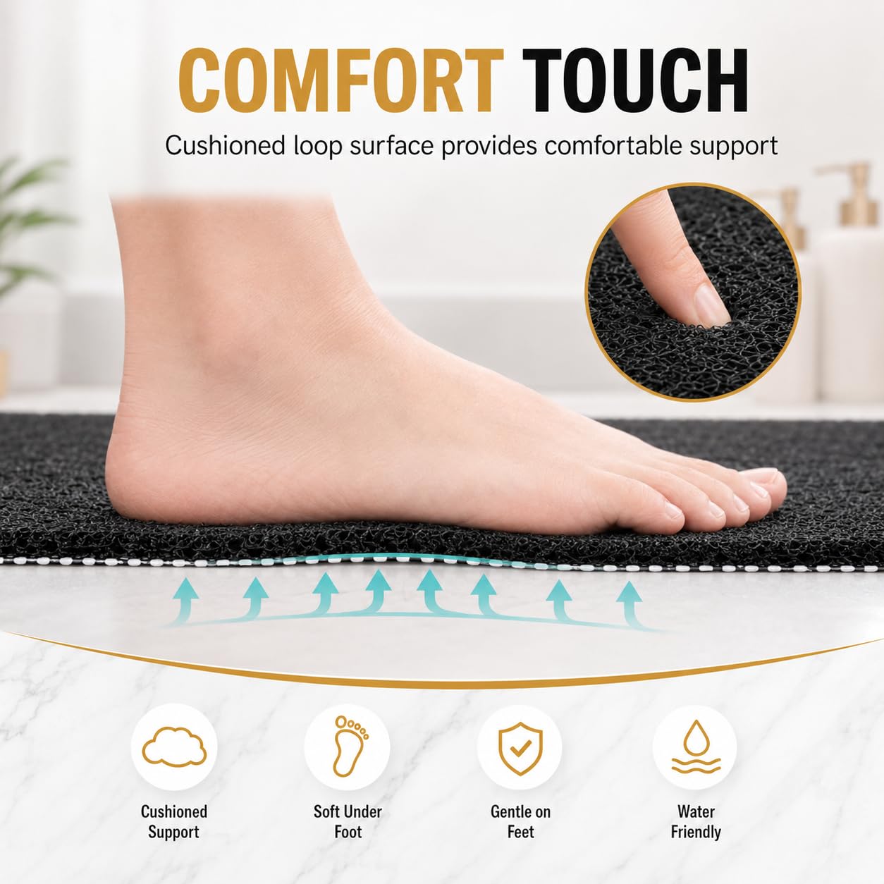 Non Slip Loofah Shower Mat 80 x 50cm Soft PVC Bath Mat for Inside Shower