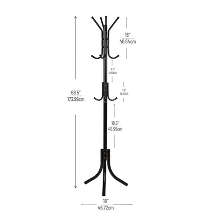 Mind Reader COATRACK11 Standing Metal Coat Rack Hat Hanger 11 Hook for Jacket, Purse, Scarf, Umbrella Tree Stand, Black, 9 UK
