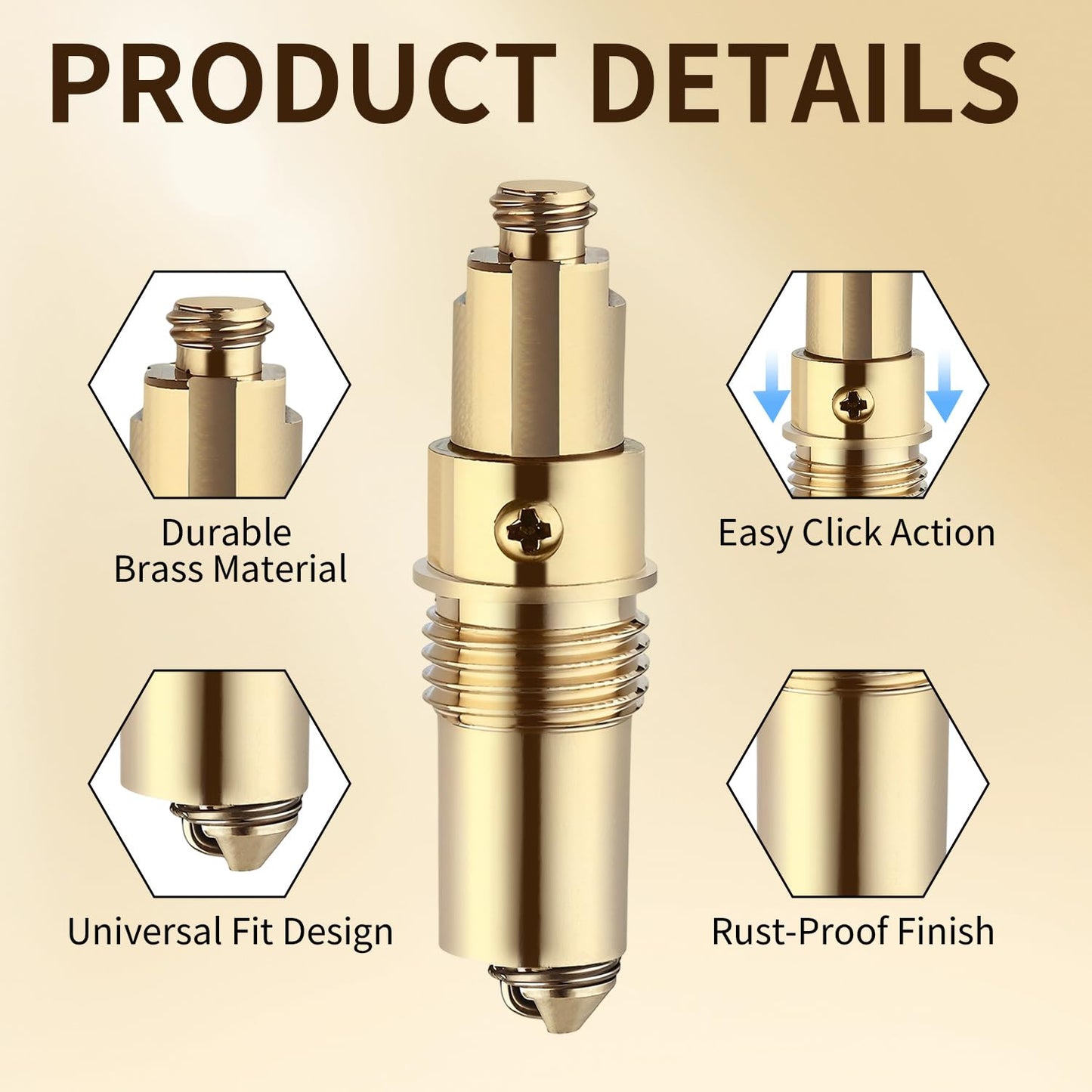 Basin Pop Up Click Clack Plug – Brass Slotted Plug Bolt Replacement for Sink Drain, Fits Most Bathroom Washbasin & Bathtub Drain Stopper