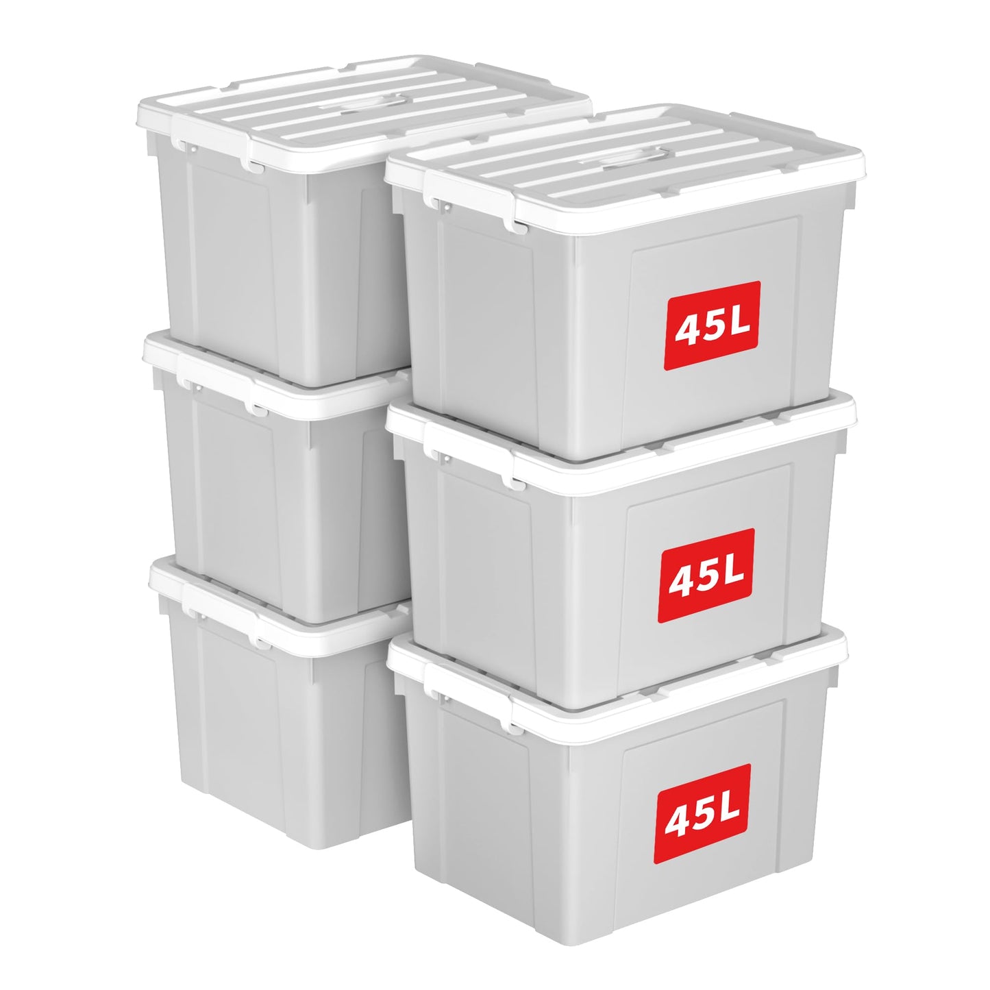 Cetomo 45L*6 Storage Boxes, Carry Plastic Storage Box with Lids, Organizing Container with Handle and Secure Latching Buckles, Stackable, Nestable