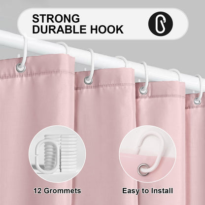 LUKDUNG Bathroom Curtain, 180 x 180 cm, Anti Mildew, Waterproof, Washable, PEVA Shower Curtain with 12 Shower Curtain Rings, Pink