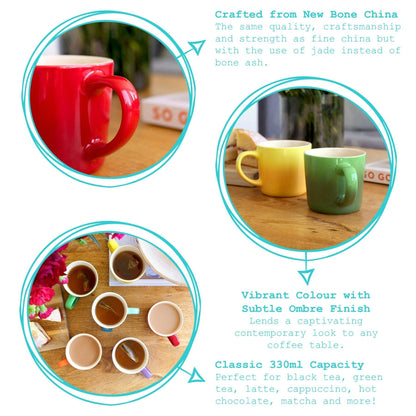 330ml Yellow New Bone China Ombre Mugs - Pack of Six