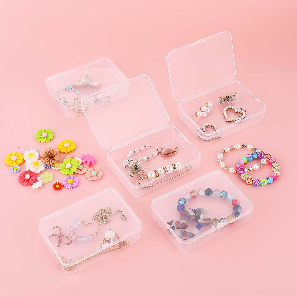 5 Pcs Mini Plastic Storage Containers Box with Lid, Small Storage Containers Travel Case 4x3x1 Inches Clear Rectangle Box Organizer for Collecting