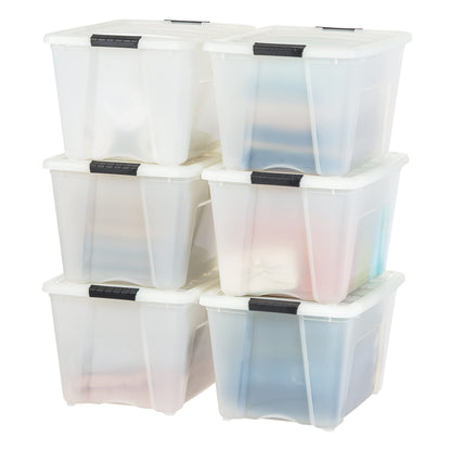 IRIS Plastic Storage Bin, Natural/Black, 54 QT-6 Pack