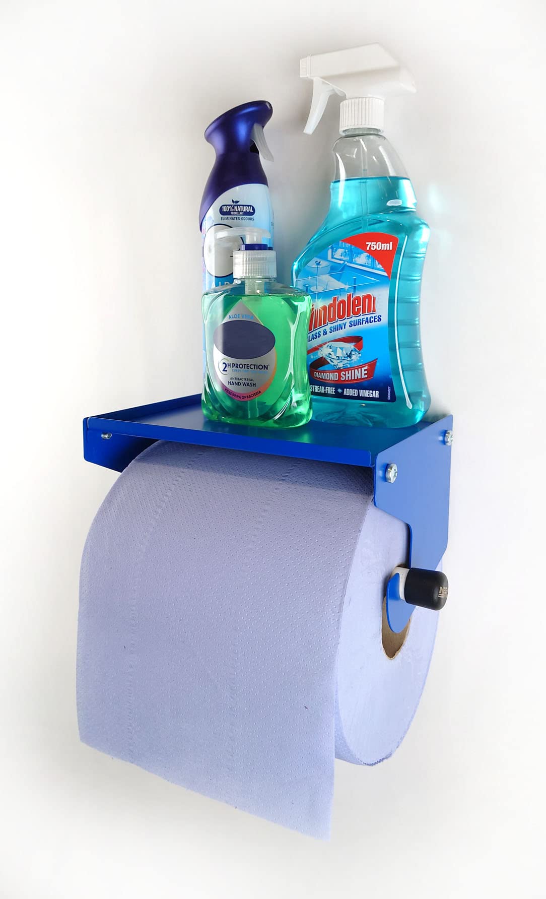 MegaMaxx Blue Roll and Paper Towel Holder - Wall Mounted Dispenser - Portable Industrial Paper Storage Shelf for Workshop, Kitchen, Toilet