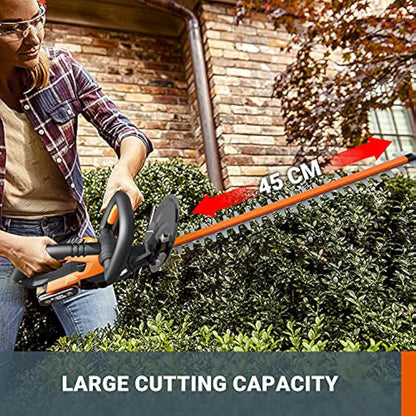 WORX WG261E.9 20V Cordless Hedge Trimmer, 45cm Dual-Action Blades, Tool Only – Battery and Charger Not Included