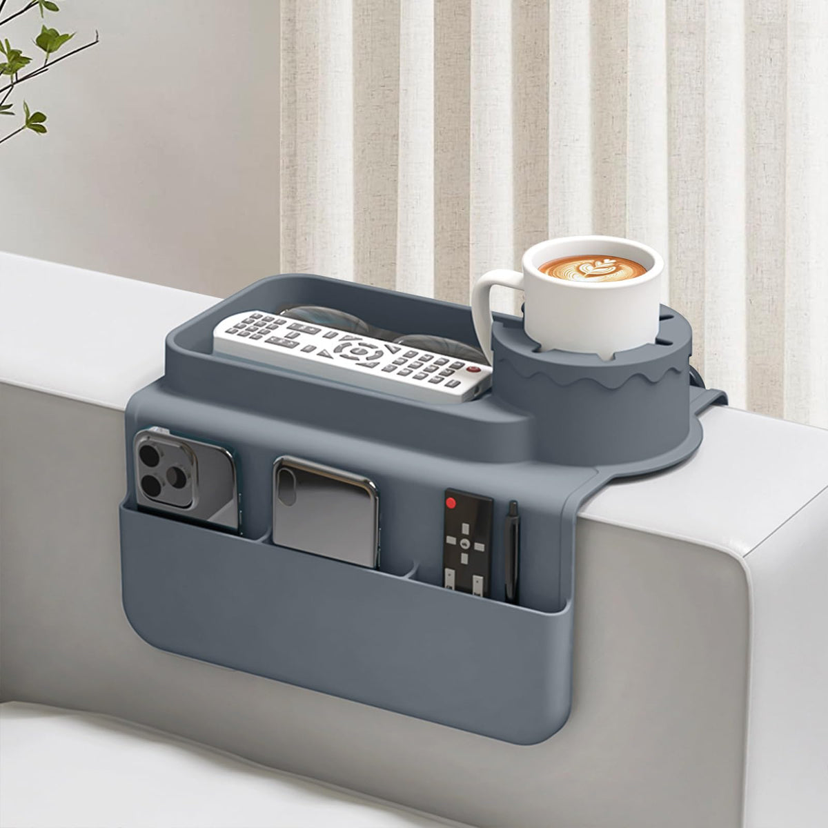 Seahelms Sofa Couch Cup Holder Silicone Sofa Arm Tray with Dual Side Pockets Anti-Slip Desk Chair Sofa Armrest Organizer Sofa Drink Holder for
