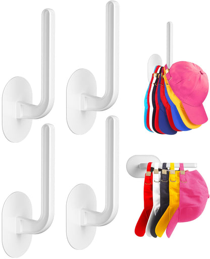 Eiito Hat Hooks for Storing Caps, Multi-Purpose Hat Organizer, Strong Adhesive Hat Shelf for the Wall, Two Mounting Options, RV Organization (White)