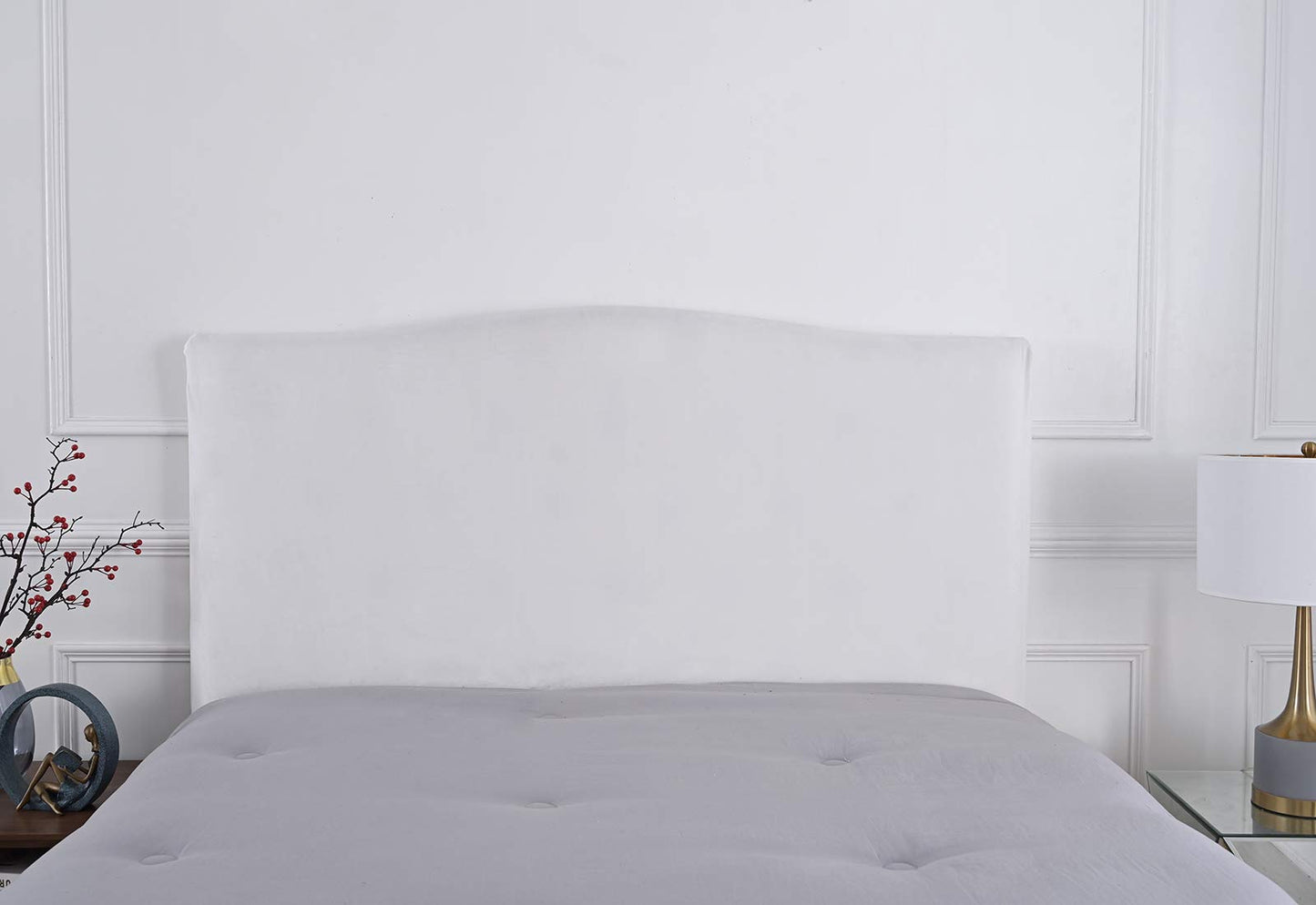 Meigeh Bed Headboard Cover Velvet Headboard Slipcovers Stretch Headboard Protector Headboard Cover for single double king size beds White