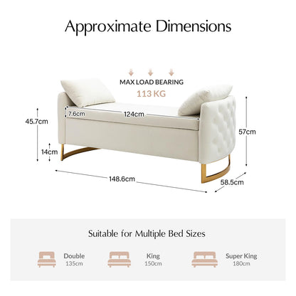 HULALA HOME Large Storage Bench with Metal Base for End of Bed, Ivory