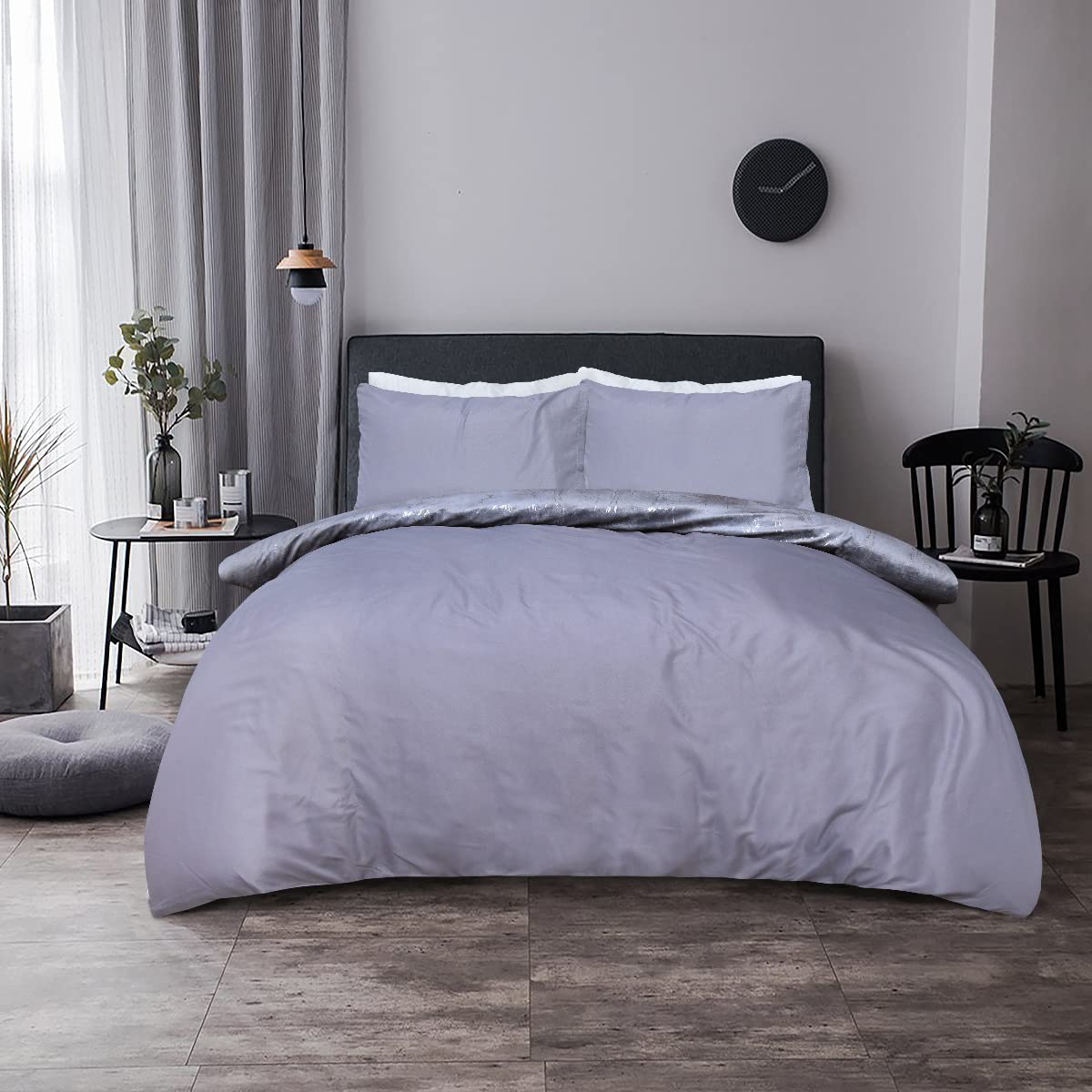 Sleepdown Marble Velvet Metallic Grey Plain Reverse Duvet Cover Quilt Pillow Cases Bedding Set Soft Easy Care - Super King (220cm x 260cm)