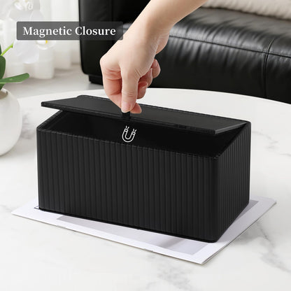 MEIBOOCH Tissue Box Cover Stylish PU Leather Rectangular Tissue Box Holder with Magnetic Bottom Cover for Bathroom Bedroom or Office (Black Stripe)