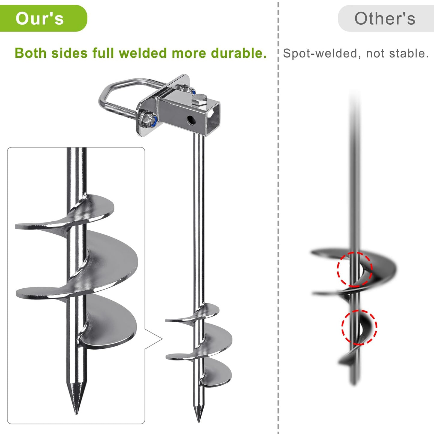 Insaga Tent Peg, 42cm Heavy Duty Ground Anchor Large Metal Sand Earth Stake Spiral Blade Screw in Trampolines Spike for Swing