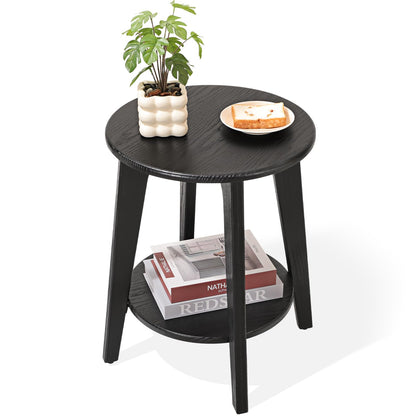 FEUFOAM 2-Tier Round Side End Table Black Beside Table Sofa Table Nightstand Modern Accent Table for Small Spaces Living Room Bedroom 40W x 52H cm