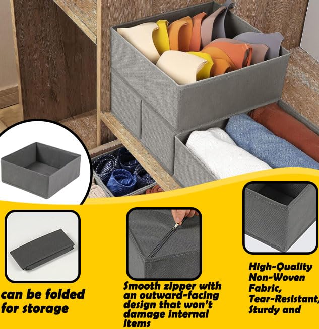 HongChelle 4 PCS Foldable Fabric Storage Boxes, Clothes Drawer Organisers, Wardrobe Storage Organiser for Storing Bras, Shirts, Jeans, Blanket