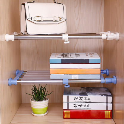 Hershii Closet Tension Shelf & Rod Expandable Metal Storage Rack Adjustable Organizer DIY Divider Separator for Cabinet Wardrobe Cupboard Kitchen