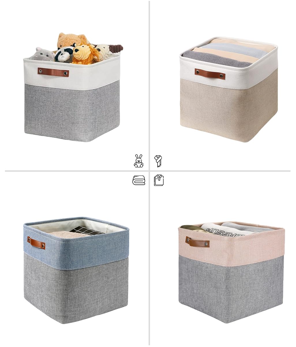 Mangata 25|28|30|33cm Fabric Storage Boxes, Set of 4 Storage Cubes (28x28x28cm, Grey Pink)