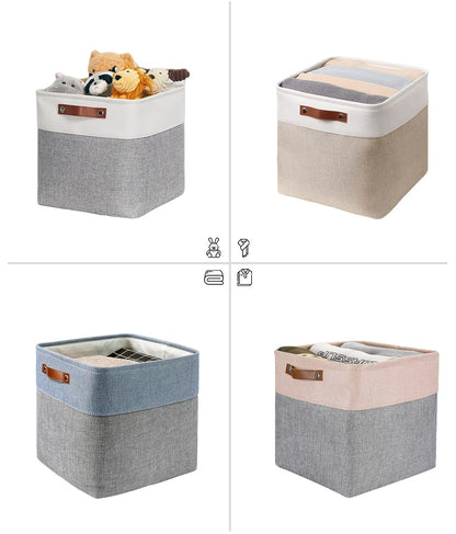 Mangata Thickened Kallax Storage Boxes, Set of 4 Fabric Storage Cubes with Handles(33x38x33cm, Grey White)